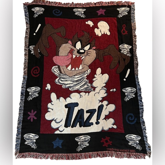 Taz Tornado Tazmanian Devil Blanket Vintage 1996 Warner Bros - Picture 2 of 4